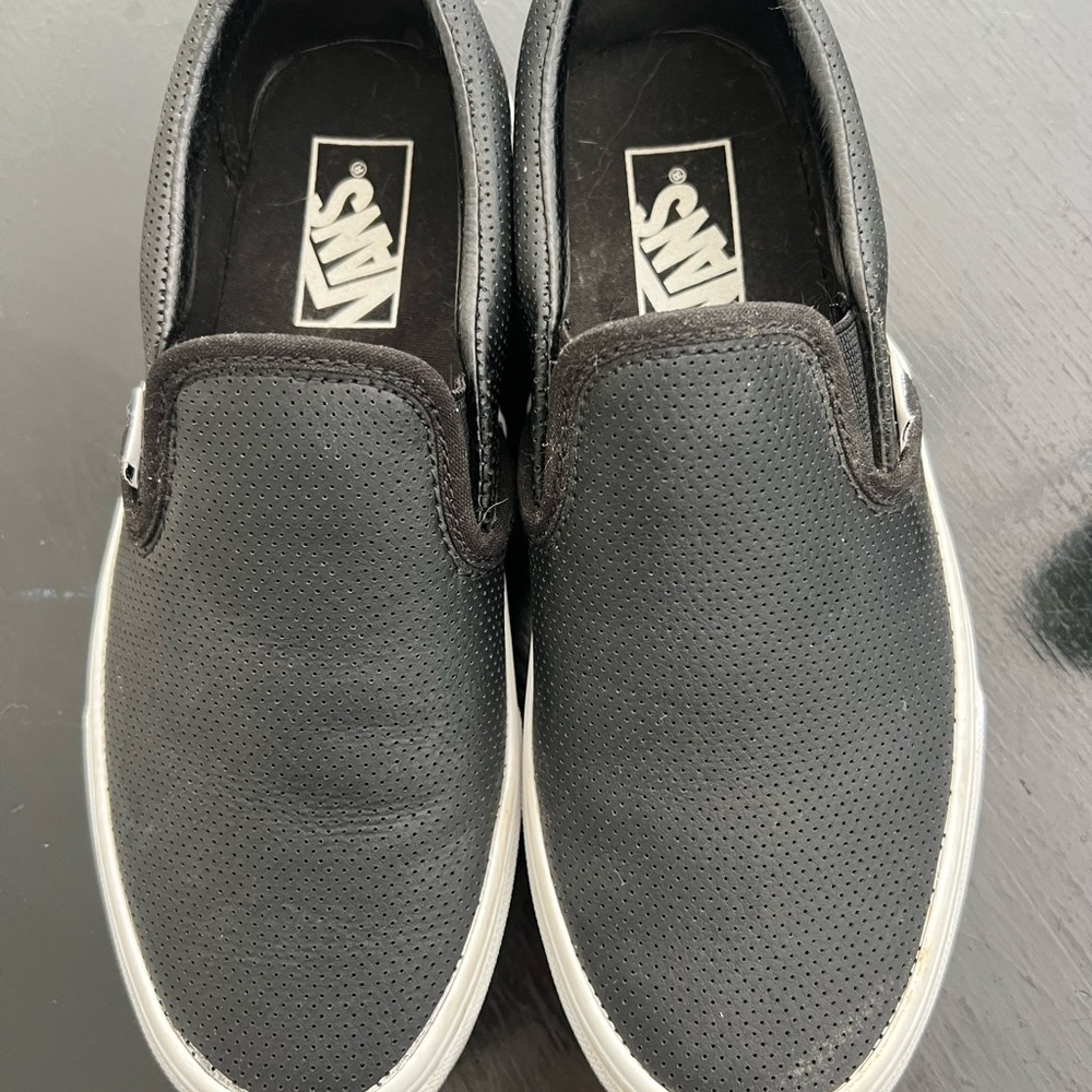Vans Women’s Black Leather Perforated Slip-On Sneakers